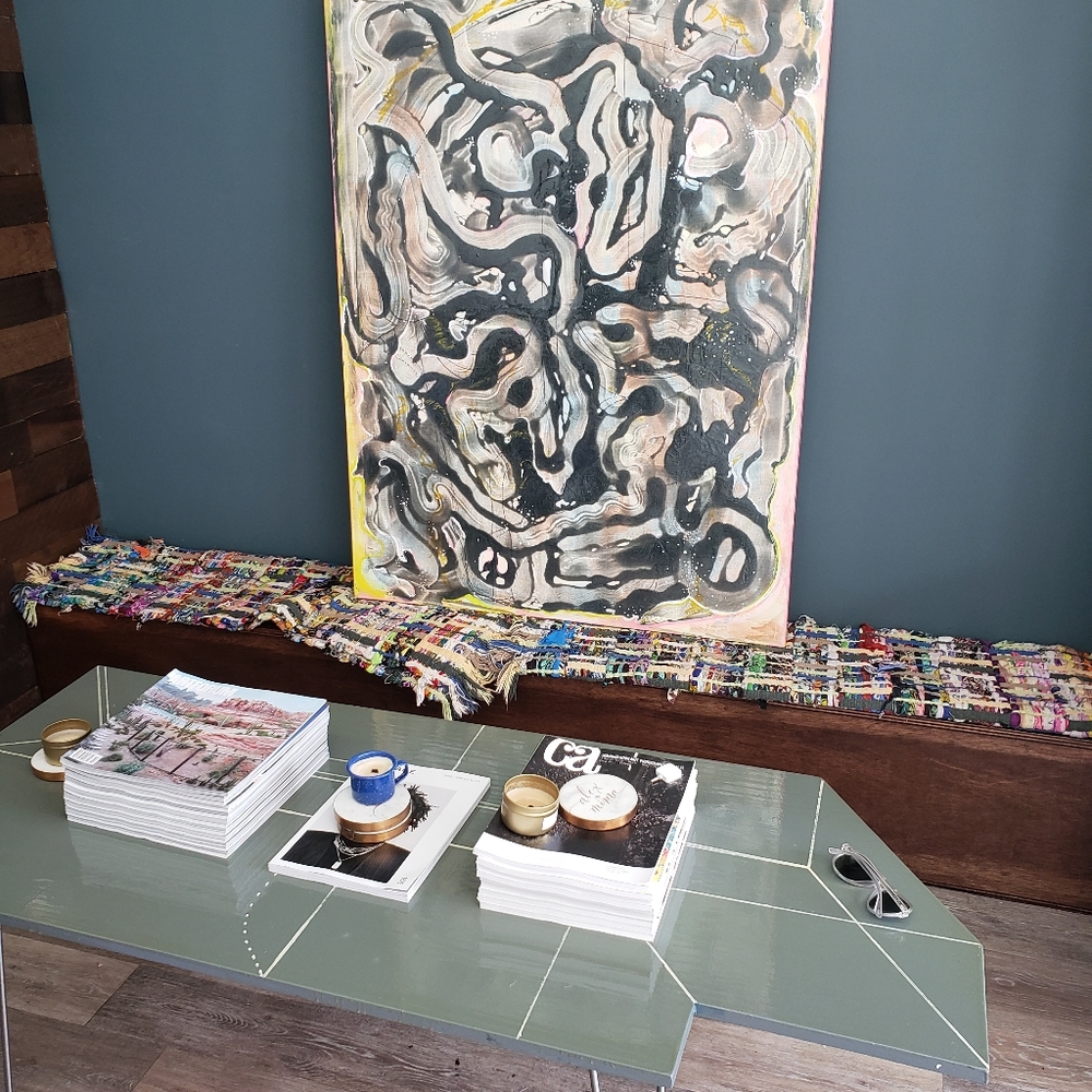 Modern handmade coffee table with 3×4 painting